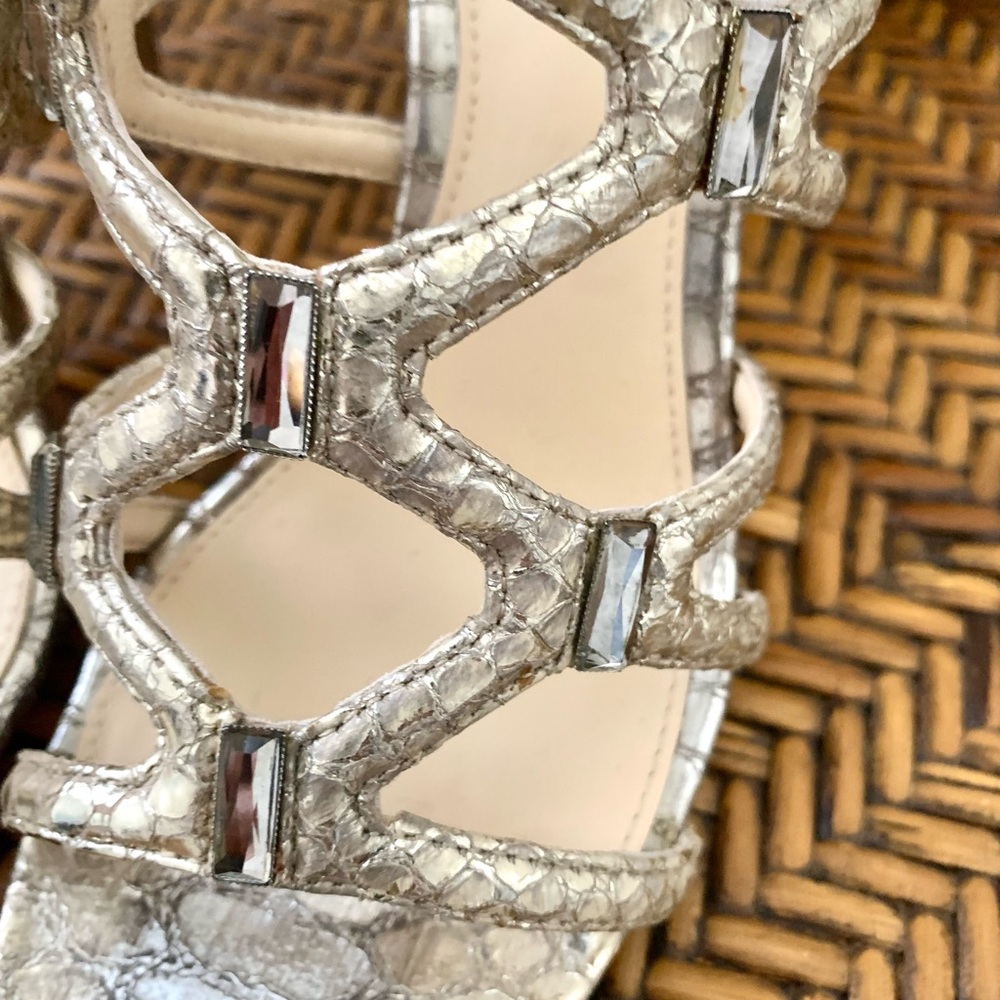 Vero Cuoio Leather Silver Python Strappy Heel - image 8